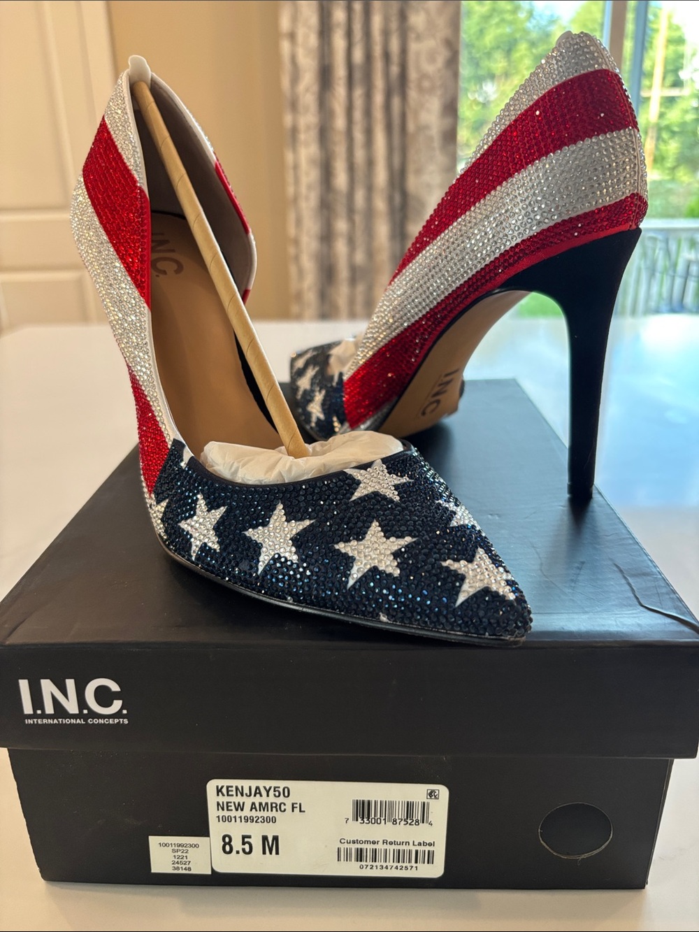 INC International Concepts Red White and Blue Rhinestone Star-Striped Pumps 250